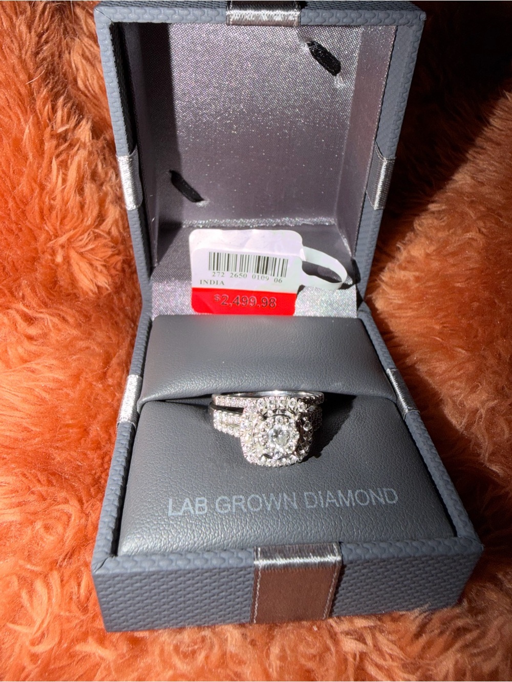 Lab Grown Diamond Halo Engagement Ring - White Gold Finish